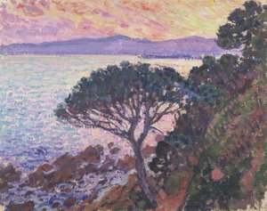 Borovice u moře při západu slunce od Théo van Rysselberghe
