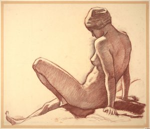 Studie ženského aktu u moře pro „Koupající se ženy“ od Théo van Rysselberghe