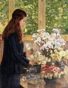 Mladá dívka s vázami s květinami, od Théo van Rysselberghe