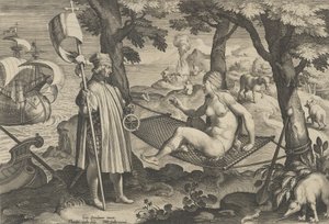 Nové vynálezy moderní doby [Nova Reperta], Objevení Ameriky, deska 1, ca. ..., ca. 1600.