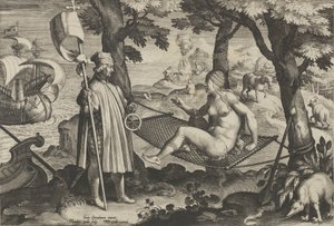 Nové vynálezy moderní doby [Nova Reperta], Objevení Ameriky, deska 1, ca. ..., ca. 1600.