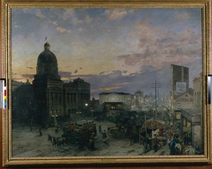 Washington Street, Indianapolis za soumraku (olej na plátně) od Theodor Groll