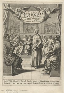 Cicero a diskutující postavy Titulní strana pro: Cicero, opera omnia, 1661