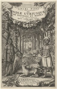 Dva muži a divoká zvířata před lesem Titulní strana pro: Indiae Utriusque, 1658 od Theodor Matham