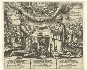 Vilém Oranžský a Charlotte Bourbonská klečící v krajině od Theodor de Bry (attributed to)