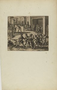(Jacobus Almagrus a Ferdinando Pizarro Invincula Coniicitur in Carcere....) (z knihy Americae, část šestá) od Theodor de Bry