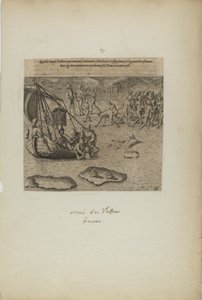 Appellit navis gallicai: qui inerant, redimunt a barbaris gossip pium... (z knihy Americae, část třetí) od Theodor de Bry