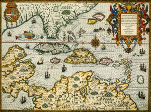 DeBry Mapa Karibiku a Floridy1594 od Theodor de Bry