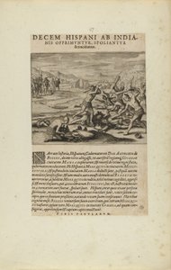 Decem Hispani ab India-/nis Opprimuntur, Spoliantur/and Trucidantur. (z knihy Americae, část sedmá a osmá) od Theodor de Bry