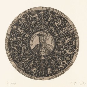 Medailon s bustou kapitána Bláznovství, Theodor de Bry, cca 1577 - cca 1578 od Theodor de Bry