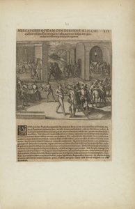 Mercatores Quidam cum Deessent Illis Cibi/Quibus Vescerentur in.... (z knihy Americae, část pátá) od Theodor de Bry
