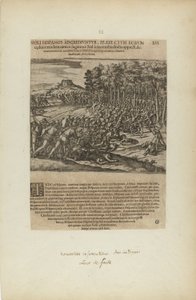 Moli Hispanos Adgrediuntur, Praefe Ctum Eorum/Cedunt: Tandeum.... (z knihy Americae, část pátá) od Theodor de Bry