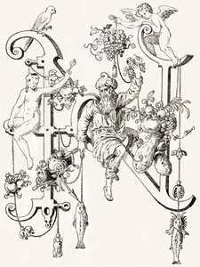 N - El sabio Natham - Alphabet od T. de Bry (nová umělecká abeceda) od Theodor de Bry