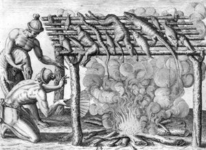 Timucuanští indiáni sušící potraviny od Theodor de Bry