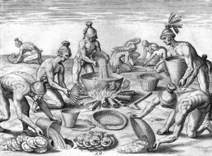 Timucuánští indiáni připravují hostinu od Theodor de Bry