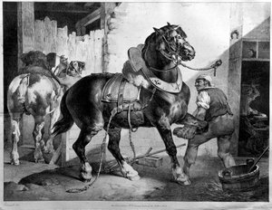 Montáž tažného koně (litografie) od Theodore (after) Gericault