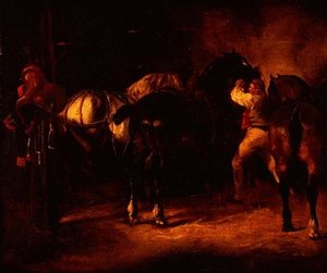 Tři koně ve stáji od Theodore (attr. to) Gericault