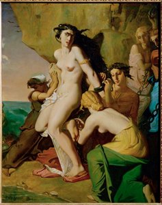 Andromeda attachee au rocher par les Nereides - Andromeda připoutaná mořskými pannami ke skále... od Théodore Chassériau
