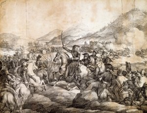 Bitva u Chacabuca, únor 1817, která vyhlásila vítězství Jose De San Martina nad Španělskem, Theodore Gericault, kresba, Argentina od Theodore Gericault