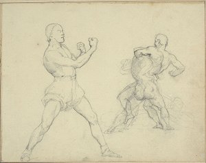 Boxer tváří vpravo a dva zápasící muži od Theodore Gericault