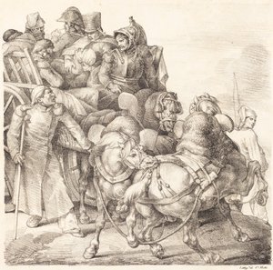 Vozík plný zraněných vojáků (Chariot charge de soldats žehná) od Theodore Gericault