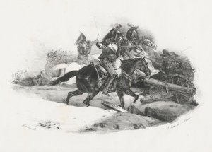 Kyrasiéři útočící na dělostřeleckou baterii (Cuirassiers Charging An Artillery Battery) od Theodore Gericault
