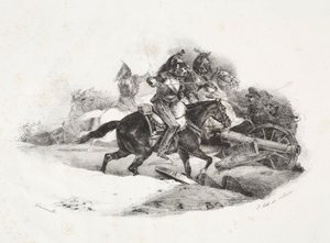 Kyrysníci nabíjejí dělostřeleckou baterii. od Theodore Gericault