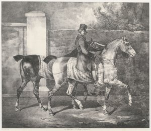 Dva koně, které venčí žokej (A Groom Exercising Two Horses) od Theodore Gericault