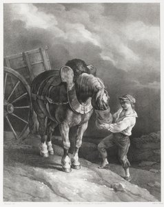 Chlapec krmící ovesem odspřaženého koně (A Boy Giving Oats to a Hitched Horse) od Theodore Gericault
