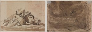 Géricault - Muž svírající koně ve vodě, podle Poussinovy Potopy (recto); Kompoziční studie (možná k Poussinově Potopě) (verso), kolem roku 1816 od Theodore Gericault