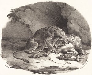 Kůň pohlcený lvem (Cheval devore par un lion) od Theodore Gericault