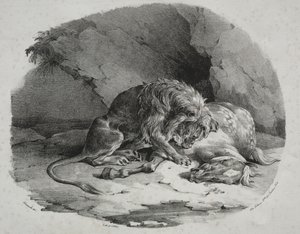 Kůň sežraný lvem od Theodore Gericault