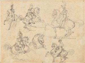 Koně a jezdci (recto); Koně (verso) od Theodore Gericault