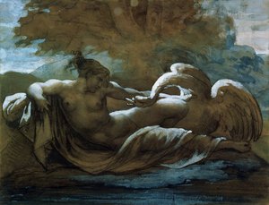 Leda a labuť (černá křída a akvarel) od Theodore Gericault