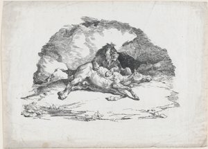 Lev požírající koně od Theodore Gericault