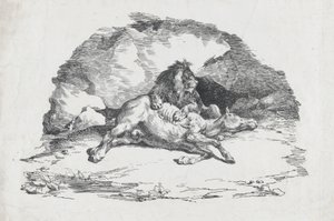 Lev požírající koně, 1818. od Theodore Gericault