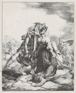 Mameluk z císařské gardy bránící zraněného trubače před kozákem (Egyptský mameluk bránící zraněného francouzského trubače u Waterloo) od Theodore Gericault