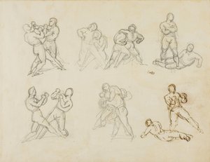 Sedm skic párů boxerů od Theodore Gericault