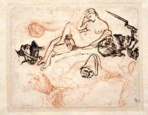 Studijní list s Michelangelovou „Nocí“, granátníkem a dalšími skicami od Theodore Gericault