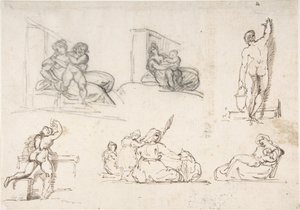 Šest studií, z nichž čtyři jsou k obrazu „Chudá italská rodina“ od Theodore Gericault