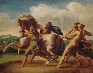 Otroci zastavující koně, studie pro „Závod barbarských koní“, 1817 od Theodore Gericault