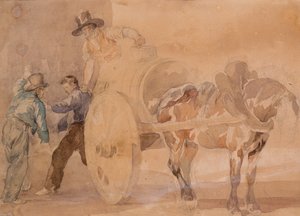 Tři muži vykládají vozík (akvarel přes stopy tužky na papíře) od Theodore Gericault