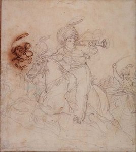 Trumpetisté znějící náboj (tužka, pero a hnědý inkoust) od Theodore Gericault