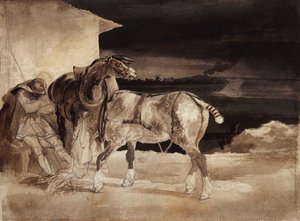 Dva koně a spící ženich, c.1822-1823 od Theodore Gericault