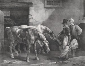 Dva poštovní koně u dveří stáje, 1822. od Theodore Gericault