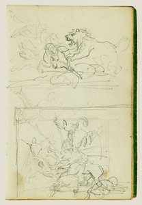Dvě kompoziční studie lovu lva od Theodore Gericault