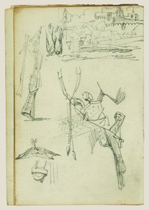 Studie zbraní, kompoziční studie hradní scény od Theodore Gericault