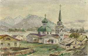 Zadní pohled na řecký kostel, Sitka, 1888. od Theodore J. Richardson