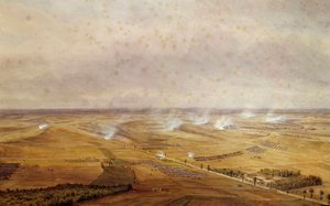 Koaliční války: “” Bitva u Valmy dne 20. 9. 1792, která viděla vítězství Francouzů nad Prusy””” Akvarelový kvaš od Theodora Junga (1803-1865) 1792 Ne. 0,63 x 0,99 m