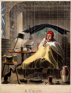 A Thaw, tisk od George Hunta, 1827 (ručně kolorovaná rytina)